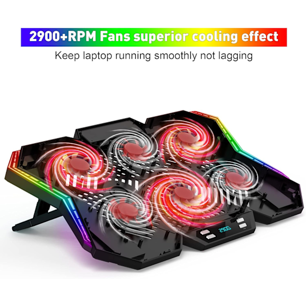 Bärbart kylstöd för laptop, RGB-ljus för stilfullt utseende, justerbar fläkthastighet, ergonomisk design, halkfri baffel, värmeavledning, höjd