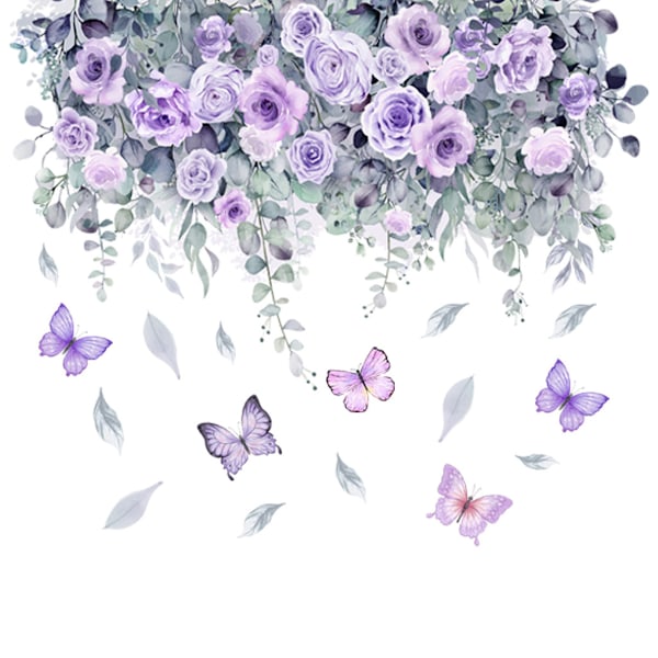 Utsökta Toalettdekaler med Blommor, Lila Växt-, Ros- och Fjärilsmotiv Förhöjer Din Badrumsinredning, Självhäftande PVC-material Ger Enkel Applicering