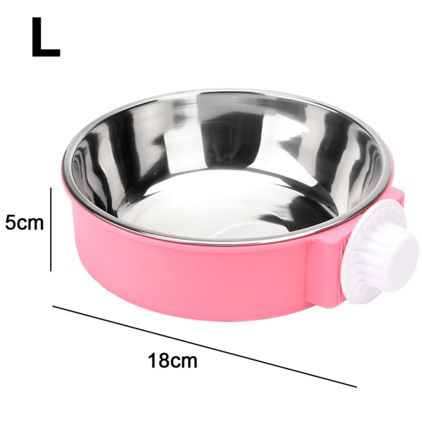 Hundskål, avtagbar hängning i rostfritt stål för hund, katt, L, rosa