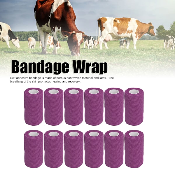 12 st Bandage Wrap Natur Latex Elastisk Självhäftande Wrap för Kor Hundar Hästar 10cm Lila