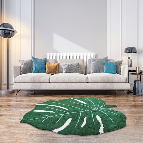 Mattor 80*120cm, Mjuk Tvättbar Barnmatta Halkfri Lekmatta för Baby Barnrum Lekrum Boho Grönt Blad Matta