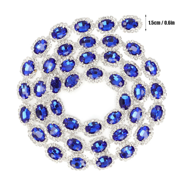 Rhinestone Ribbon Tassel Chain 1 Yard Blå 1,5 cm Bredd Oval Form Blank Rhinestone Frans för Hantverk