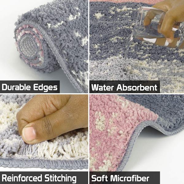 Badrumsmatta Set om 2 Absorberande Maskintvättbar Halkskyddad Badmatta Lyxig Mjuk Mikrofiber Färgglada Badmattor
