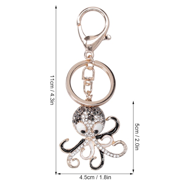 2PCS Fashion Octopus Shaped Rhinestones Keychain Key Ring Bag Charm Pendant Gift(Black Rose Red )