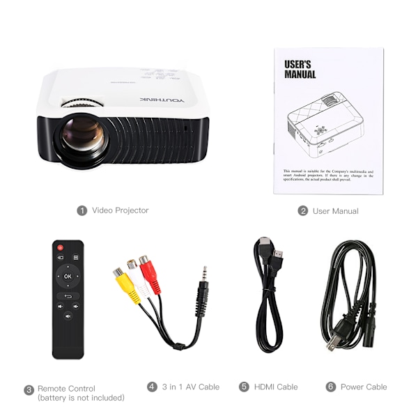 Mini Portabel LED-projektor Multimedia Hemma Bio Stöd 800x480 TF-kort AV Vit