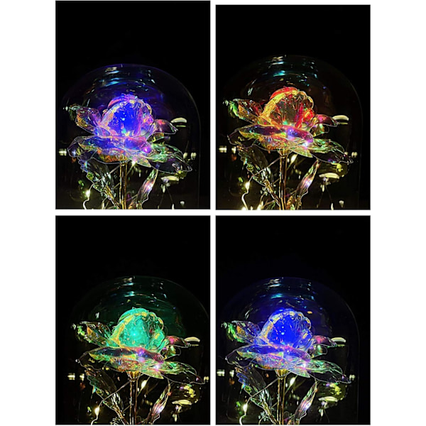 Galaxy Rose Blomma Present Färgglad Konstgjord Blomma Ros med Led Ljussträng Varar För Evigt Ros i En Glaskupa, Födelsedagspresenter för Kvinnor,