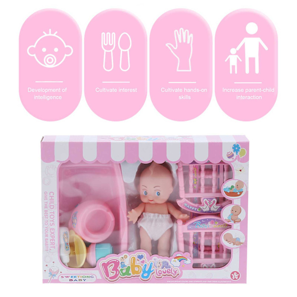 Baby Doll Säng Set med Dockbad Badtillbehör Baby Dolls Presentset för Flickor