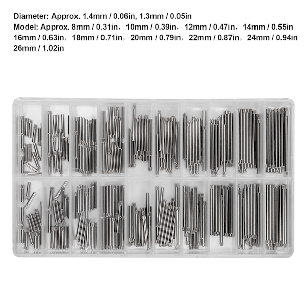 1,3MM/1,4MM 8-26MM Klockarmband Pin Friktionsstång Sortiment Klockreparation Tillbehör