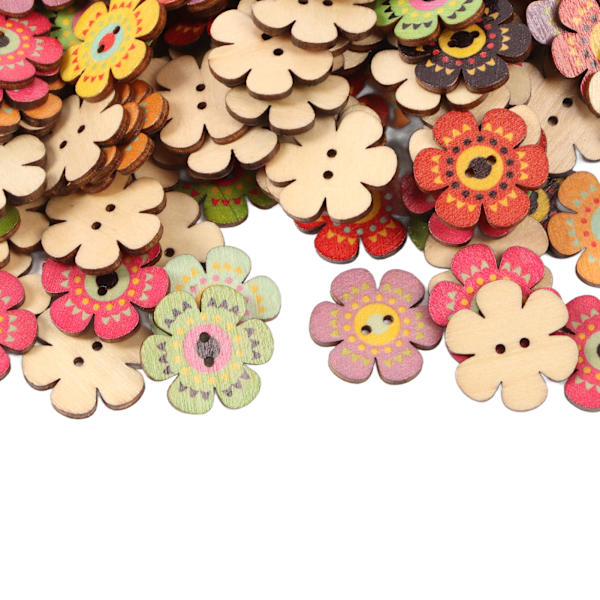 Blomsterknappar Retro Rika Stilar Levande Färger Hållbart Trä Brett Applikation Hantverksknappar för Kläder Väska DIY 200 st (25 mm) Slumpmässig Stil