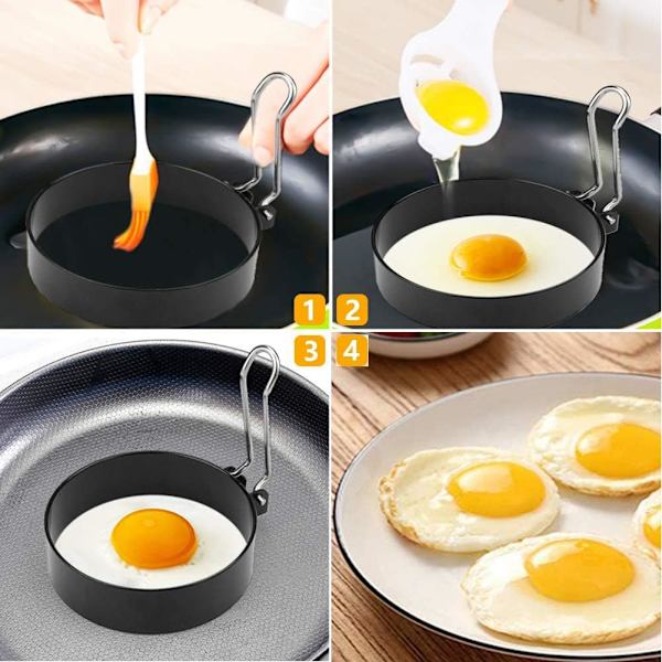 4 st Non-Stick Äggringar, Runda Äggformar i Rostfritt Stål för Stekta och Pocherade Ägg Crumpets på Kokkärl och Ångkokare