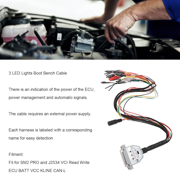 3 LED-lampor Boot Bench-kabel DB25 med Switch ECU Bench Pinout-kabel för SM2 PRO J2534 VCI Läsa Skriva ECU
