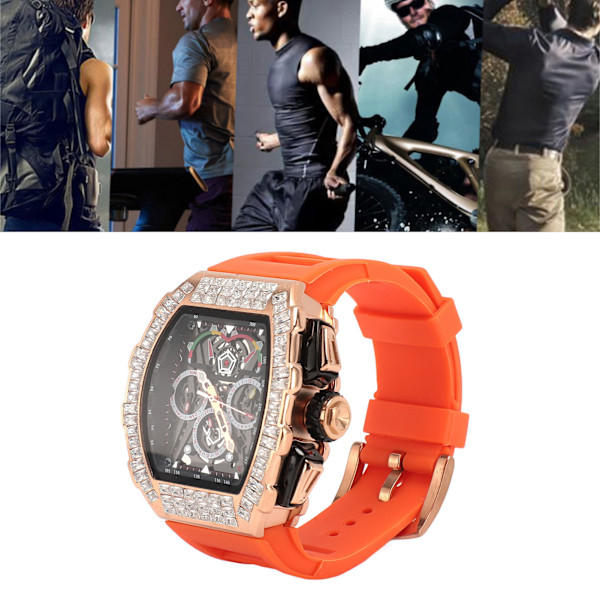 Analog Quartz Armbandsur 30m Vattentät Silikonrem Multifunktionell Quartzklocka för Män Rosorange