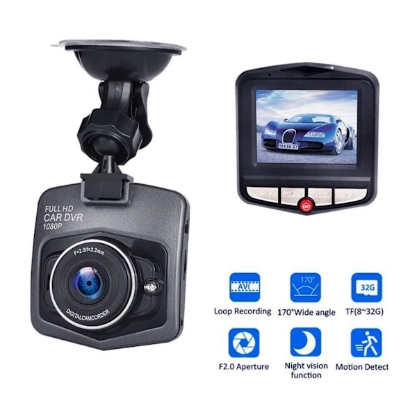 Dashcam Bilkamera Dashboard Full HD 16GB SD-kort Videoinspelare Black and16G Black and16G