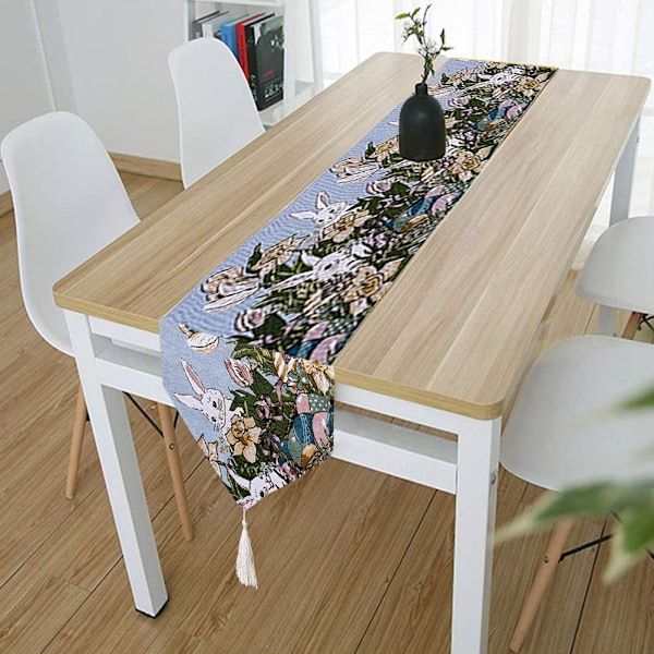 Påskduk för middagsbord Dekoration Påskhare bordslöpare för kök och vinskåp Stickade kanin bordslöpare