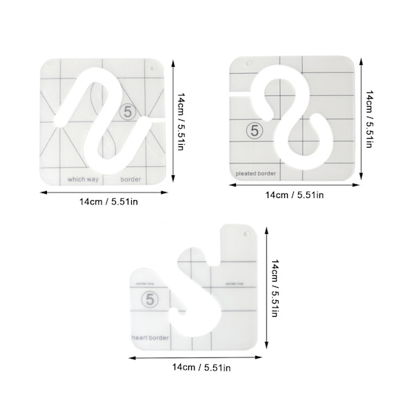 3 st Quiltingmallar Hållbara Akryl Fri Rörelse Transparent Allmänt Använda Fri Rörelse Quiltmallar för Quilting DIY