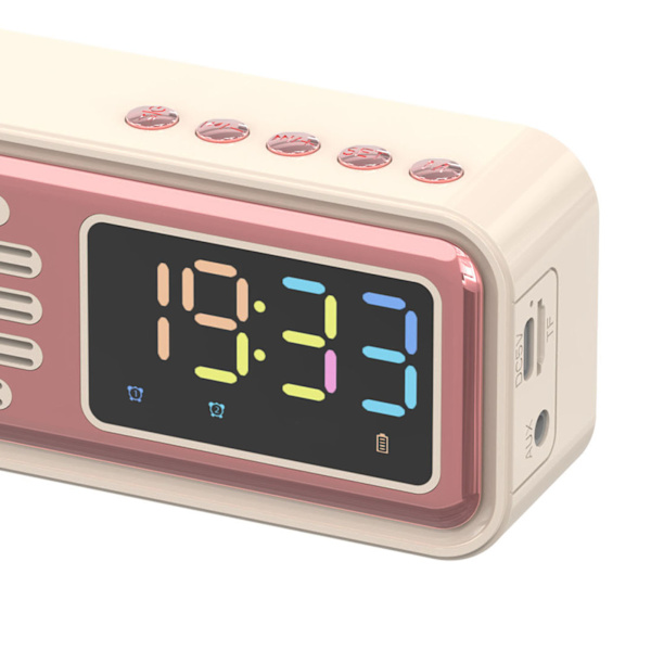 Bluetooth-högtalare, bärbar, innovativ, retro, bordslarm, trådlös högtalare med LED-färgskärm, beige