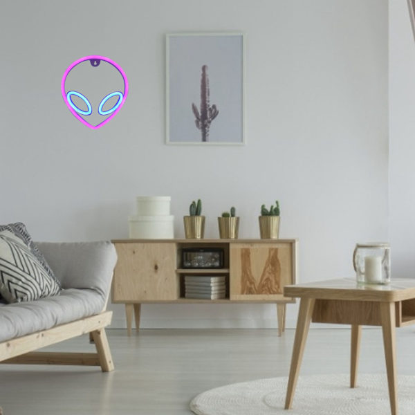Unik Alien Neonljus Batteri/USB-driven Dekorativ LED Neonskylt Väggdekoration Rosa Blå