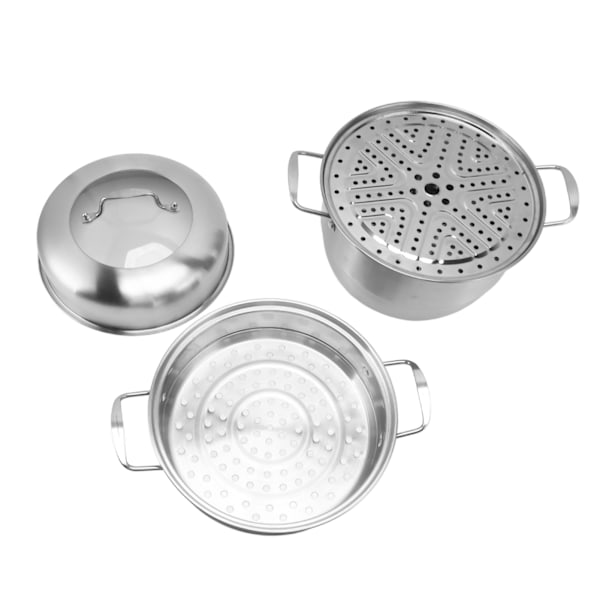 Förenklad matlagning, Ångkokare, 3-lagers ångkokare i rostfritt stål för bekväm matlagning med flera ingredienser, platsbesparande stapelbar design