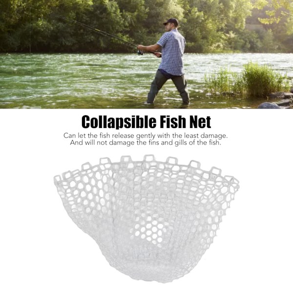 Hopfällbart fiskenät för flugfiske, hopfällbart fiskenät, 47 cm djup, gummi för utbyte