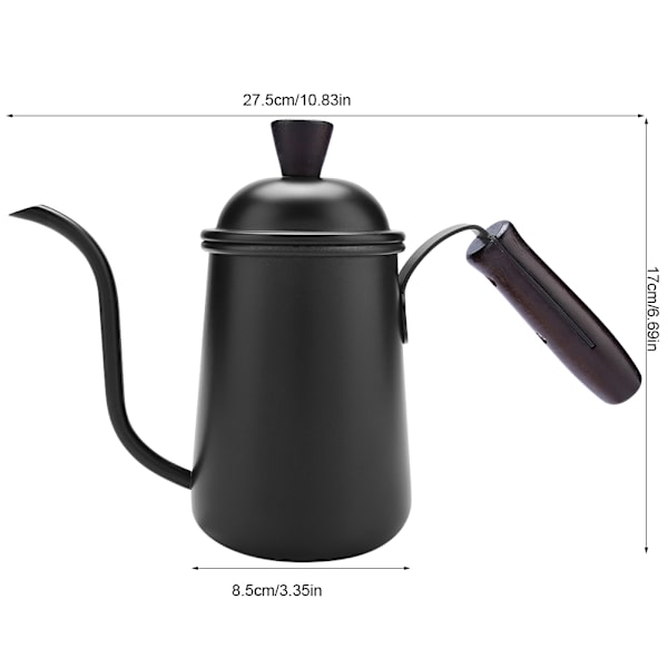 Kitchen Cafe 650ml 304 Rostfritt Stål Kaffe Droppkanna Kittel med Lång Gås-hals Pip (Svart)