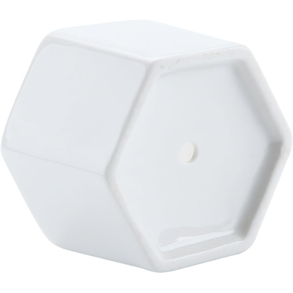 Små vita suckulenta planteringskrukor med bambu bricka hexagon set om 4, geometrisk kaktus växt hållare behållare för hem kontor bord dekoration