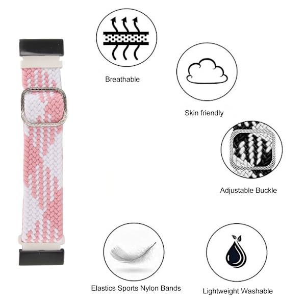 Nylon klockarmband ersättning elastisk andningsbar väv justerbar 26mm spänne klockarmband för Vertix 2 rosa vit