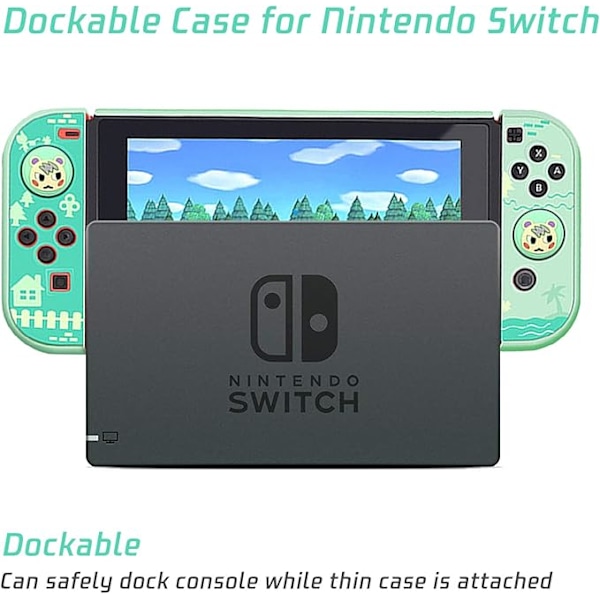 (Switch OLED skyddsfodral - 211 - Animal Crossing klassisk) + (SWITCH + joystick-skydd - en vit med bladgrön bakgrund + en vit med bladblå
