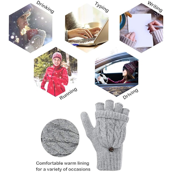 Damhandskar Fingerless Vantar - Vinter Varma Handskar Värmevävare Kabel Stickade, Halvfingerhandskar för Damer och Flickor