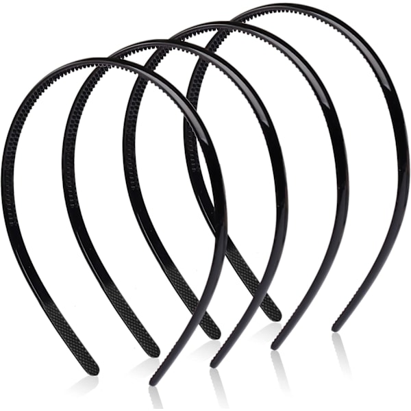 4 st plastdiadem, svarta diadem tunna tänder smala hårband, mjuka halkfria hårband för män kvinnor flickor (8 mm bred)