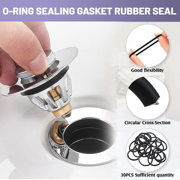 Inbyggd Sil Diskbänksplugg, Universal Avloppsplugg för Badrum, Snabbt Dränerande Silikon Med Snabb Vattenförsegling, 34/37mm Svart, Lätt att Installera &