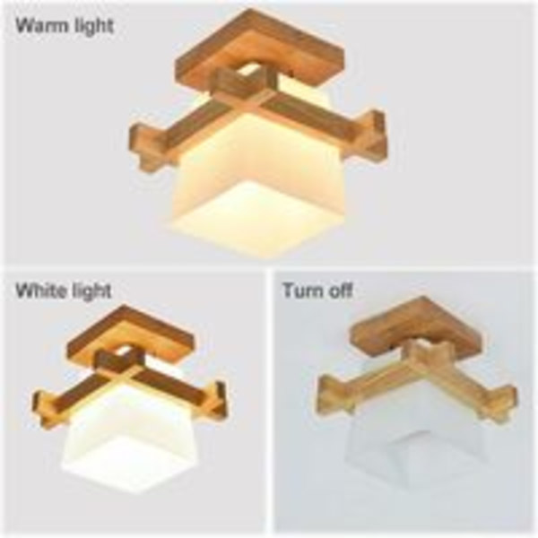 Enkel Japan Tatami E27 Trälampa Hallway Veranda Balkong Taklampa Armatur Glas Modern Tak