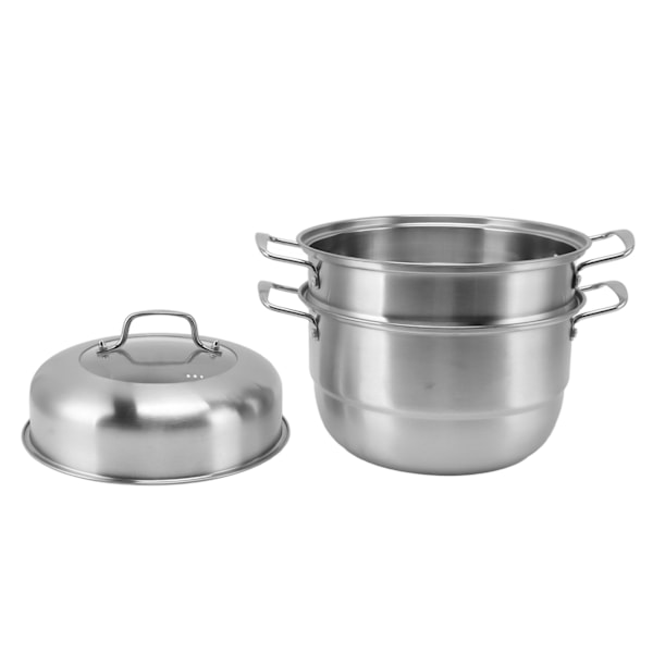 Förenklad matlagning, Ångkokare, 3-lagers ångkokare i rostfritt stål för bekväm matlagning med flera ingredienser, platsbesparande stapelbar design