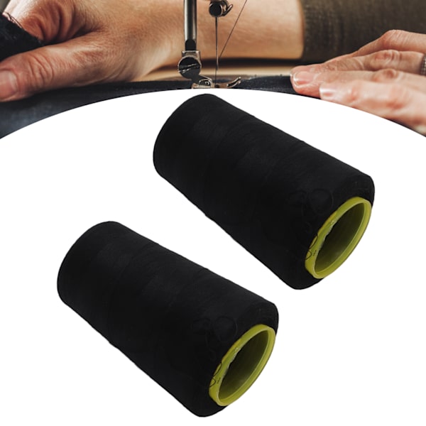 2 st 402 Sergertråd Premium Polyester Fray Resistant Fadeless Hållbar Robust Allmänt Använd Svart Tråd