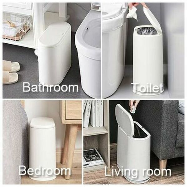 Sopkorg, 10L/2,4 gallon smal sopkorg i plast med lock, vit sopkorg för kök, badrum, vardagsrum, kontor, smalt utrymme (vit)