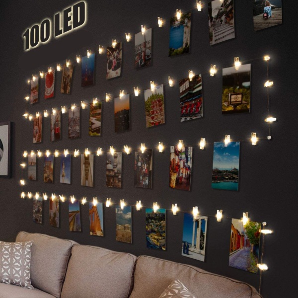 100 LED-fotoklämmor med 50 clips för fest, kallt