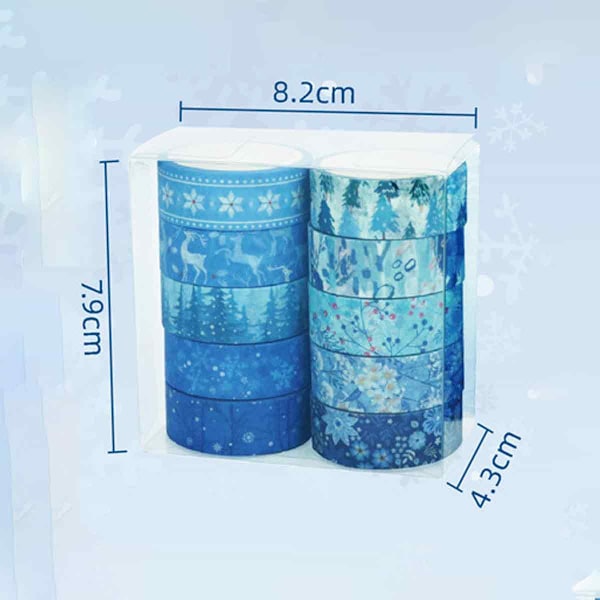 Blå Vit Jul Washi Tejp, Vinter Washi Tejp Set För Scrapbook Journal DIY Hantverk Presentinslagning, 10 Rullar Kvalitetspapperstejp Giftfri Syrafri