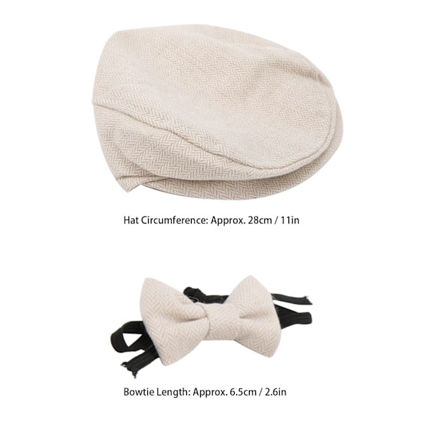 Platt keps gentleman hatt fluga fotografering prop spädbarn nyfödd baby fotografering rekvisita set (beige gentleman hatt fluga)