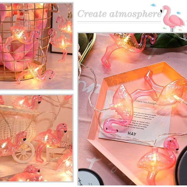 Rosa Flamingo ljusslingor, 6,5 fot ljusslingor med 20 LED batteridrivna Flamingo ljusslingor för Flamingo gåvor, Flamingo fest och gård