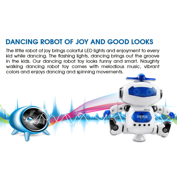 Toysery Walking Dancing Robot Leksaker för barn - 360° kroppssnurrande robotleksak med LED-lampor som blinkar och musik – Smart Interactive Electronic