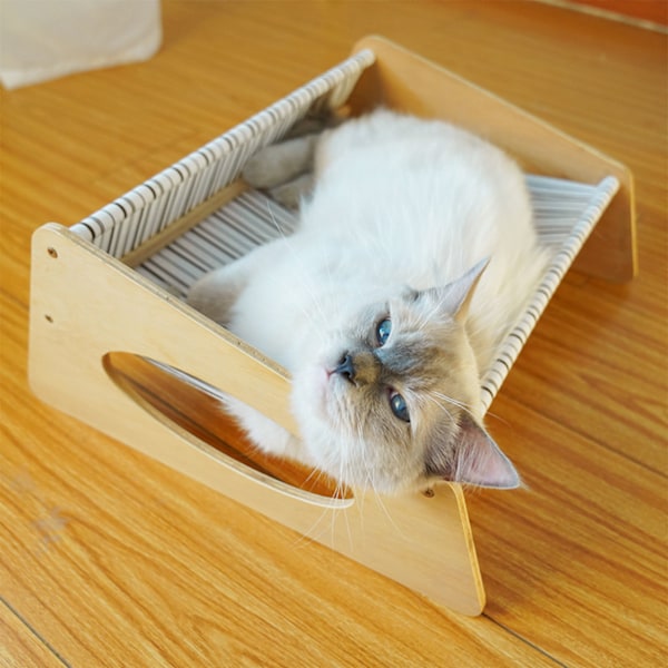 Kattbädd Hängmatta Medium Andningsbar Robust Linne Bekväm Upphöjd Kattbädd för Inomhus Randig