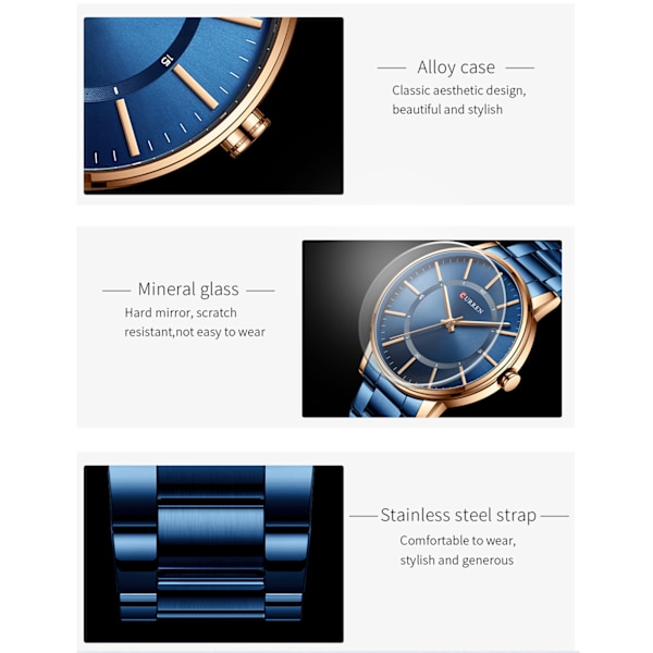 CURREN Herrklocka Kvarts med Rostfritt Stålarmband Mode Multifunktion Armbandsur 3ATM Klockor