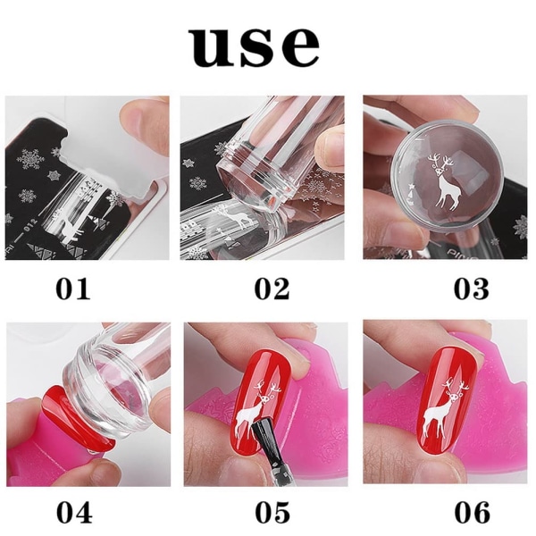 Nagelstämpel i silikon, transparent nagelstämpel i gelé med skrapa, transparent synlig kropp, ingen felplacering för DIY-nageldekor