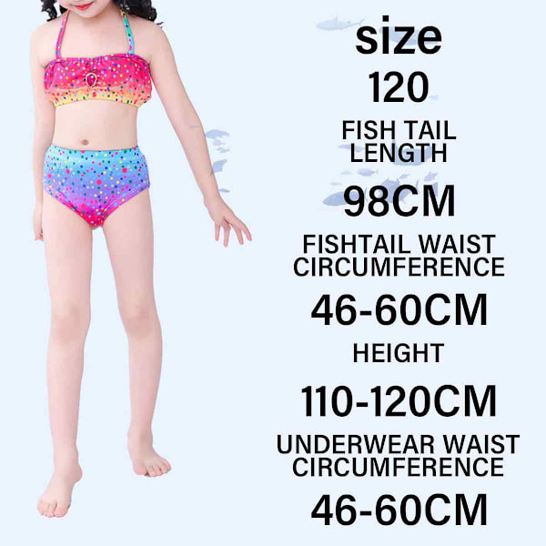 6-7 år; Regnbåge Barn Flickor Sjöjungfru Svans Bikini Set Baddräkt Baddräkt