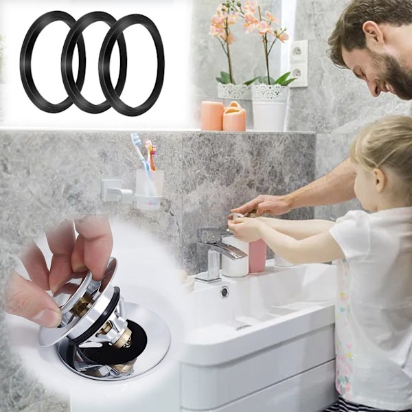 Inbyggd Sil Diskbänksplugg, Universal Avloppsplugg för Badrum, Snabbt Dränerande Silikon Med Snabb Vattenförsegling, 34/37mm Svart, Lätt att Installera &