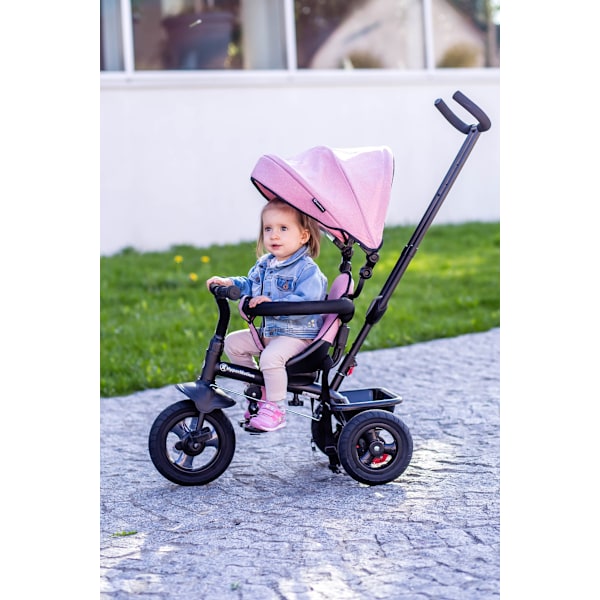 Trehjuling för barn 1-4 år - TOBI FREY - rosa färg - svängbar - pumpade hjul + tryckare Pink Pink
