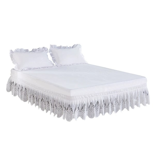 Elastiskt sängkjol med spetskant, elegant färg och design för ett stilfullt sovrum, skyddar din säng och föremål under sängen från damm, lätt att montera och