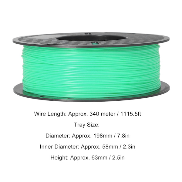 PLA 1.75mm Filament Hög Noggrannhet Rökfri 3D-skrivarfilament Utskrift Förbrukningsvaror 1kg Grön