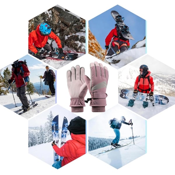 Vattentäta och vindtäta vinter, pekskärms thermal handskar för kallt väder, Ski Snowboard arbetshandskar med Rose pink woman