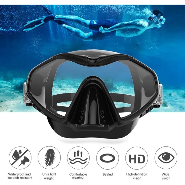 Vuxen dykglasögon, anti-fog dykmask, snorkelglasögon, UV-skydd simglasögon