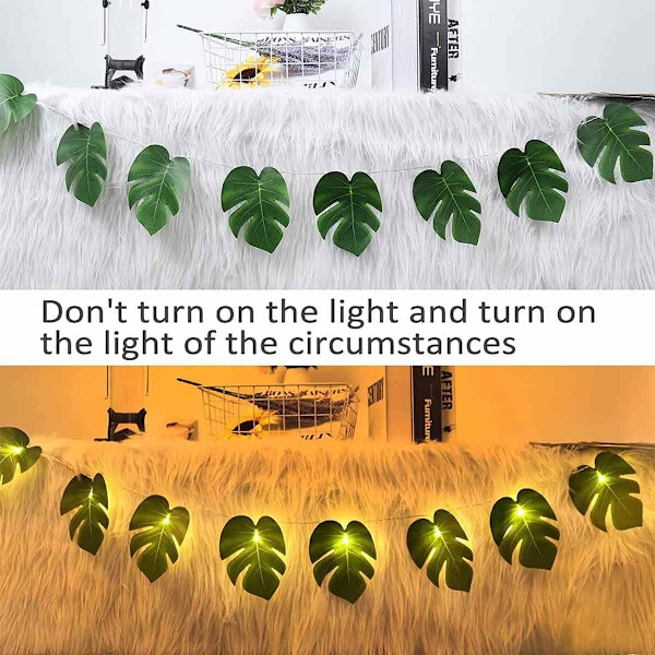 Tropisk bordslöpare, LED konstgjorda palmblad, batteridriven med 2 ljuslägen för Luau-temafester, perfekt för